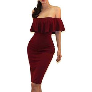 Vivicastle Women's USA Off Shoulder Ruffle Bodycon Fitted Midi Dress, Size: XL
