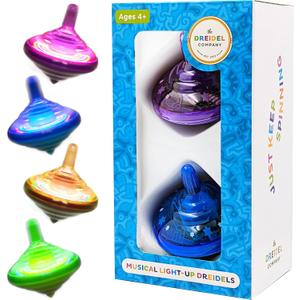 The Dreidel Company Hanukkah Musical Light-Up Dreidel Spinning Tops Set, Plays 2 Classic Hanukkah Songs, Assorted Colors (2-Pack)