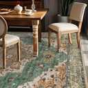 Area Rug 9x12 Vintage Rug: Large Washable Indoor Medallion Rugs Low Pile Distressed Floor Carpet Retro Accent Rug for Living Room Bedroom Kitchen Dining Table Home Office(Brown Green, 9'x12')