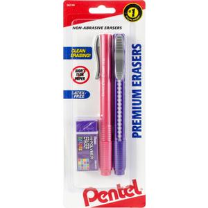 Pentel 2 Eraser Pack, 1 Clic Erasers, 1 Small Block eraser (ZEH0521BP3)