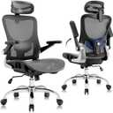 marrap Ergonomic Office Chair, Mesh Seat Cushion with 3D Armrests and 3D Headrest, Adjustable Lumbar Support with 90-120° Rocking Function for Home Office, Dark Grey