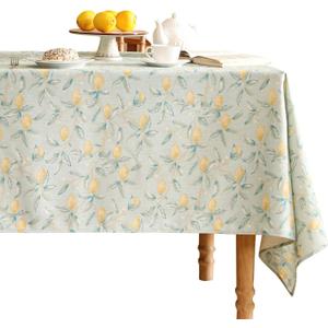 patdrea Designer Linen Green Tablecloth for Rectangle Table,Vintage Breathable Yellow Fruits Pattern Table Cloth,Decoration Cover for Kitchen Dining,Christmas,Thanksgiving,Party,55"x79"-Ania a