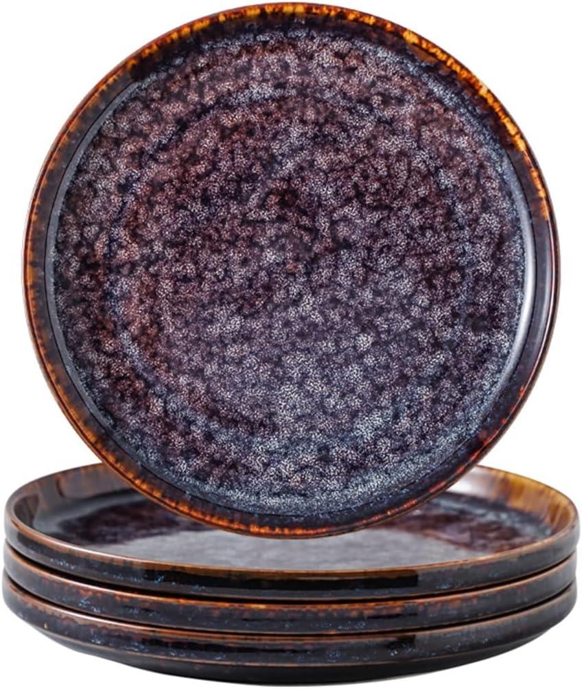Ceramic dinner plates set of 4, Dessert & Salad plates for party and wedding, Microwave safe porcelain plates set, 8 Inch-Speckled Bluish Purple