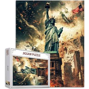 American Statue of Liberty Jigsaw Puzzles for Adults 1000 Pieces, Blast War United States Flag Art Jigsaw Puzzle DIY Craft Puzzles for Home Decoration Gifts, Family Puzzle Perfect for Game Nights
