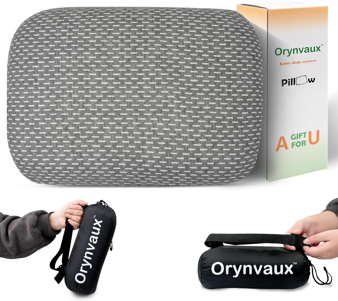 Memory Foam Camping Pillow - Lightweight & Portable Small Travel Pillow for Airplane & Train Travel Rest, Camping, Backpacking, Removable Washable Cover, Easy to Clean, Includes Storage Bag (Dark Gray)