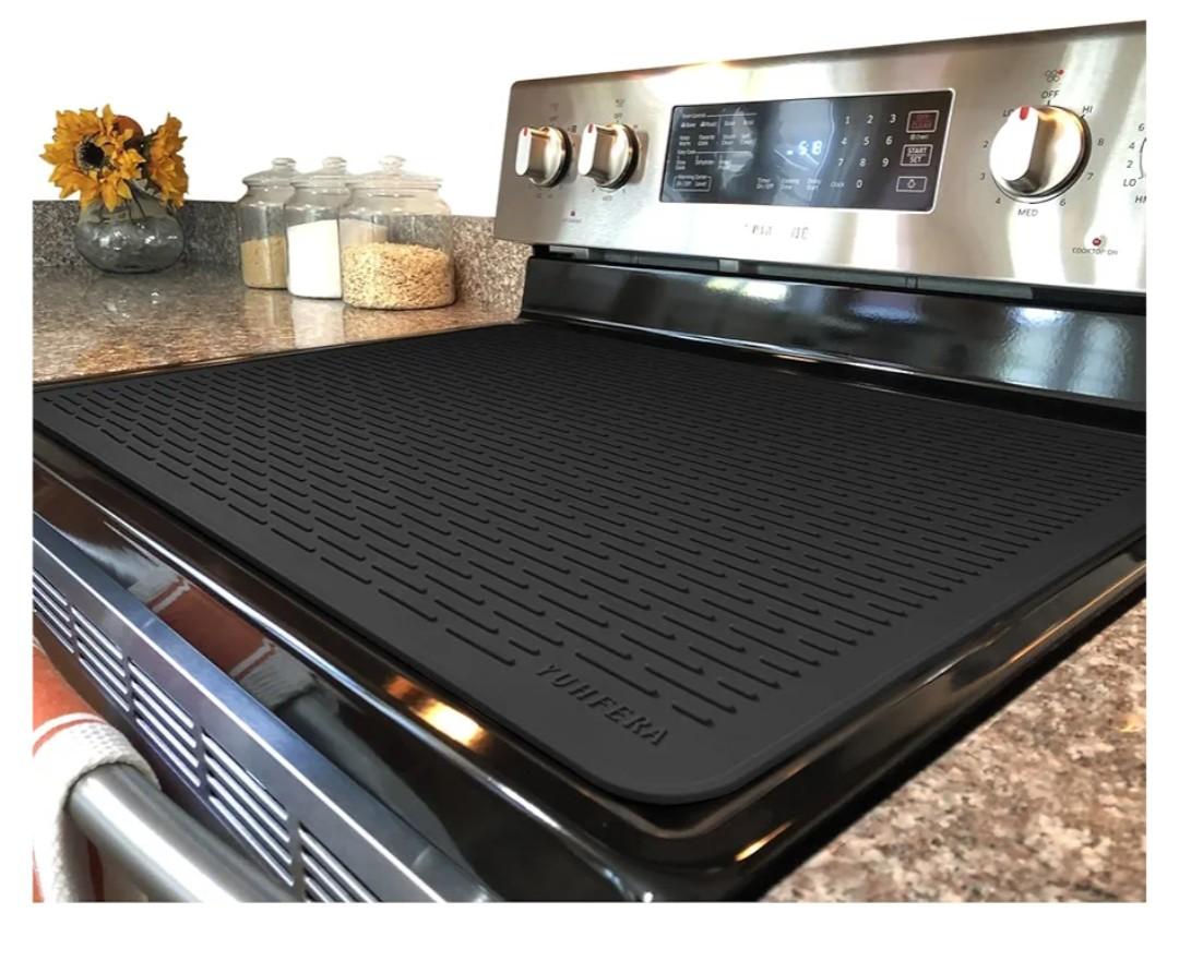 Stove Top Cover for Electric Stove - Silicone Stove Mat for Glass Top, Glass Cooktop Protector For Kitchen,Multi-functional Oven Covers for Electric Stove (Black,28 x 20)