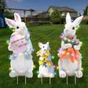 Extra Large Easter Decorations Outdoor Bunny Yard Signs 3pcs with Stakes Cute Bunny Yard Decorations with LED Lights Holiday Welcome Signs for Party, Lawn, Garden Yard Decor