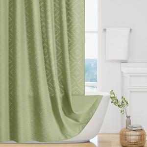 3D Embossed Pattern Shower Curtain, Jacquard Rhomboid Pattern Vintage Bathroom Curtain, Waterproof Fabric Shower Curtains with Hooks,72 x 72, Sage
