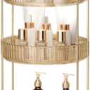 360 Rotating Makeup Organizer for Vanity - 3 Tier Perfume Organizer with Large Capacity - Skincare Organizer for Bathroom Counter - Space-Saving Cosmetic Storage for Dresser Countertop (Gold)