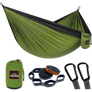 Camping Hammock, Super Lightweight Portable Parachute Hammock with Two Tree Straps Single or Double Nylon Travel Tree Hammocks for Camping Backpacking Hiking (Olive Green&black)