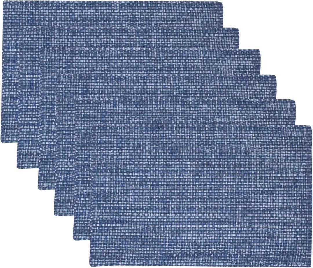 Sweet Home Collection 100% Cotton Placemats for Dining Room Rectangle Two Tone Woven Fabric 13" x 19" Soft Durable Table Mat Set, Set of 6, Dark Blue