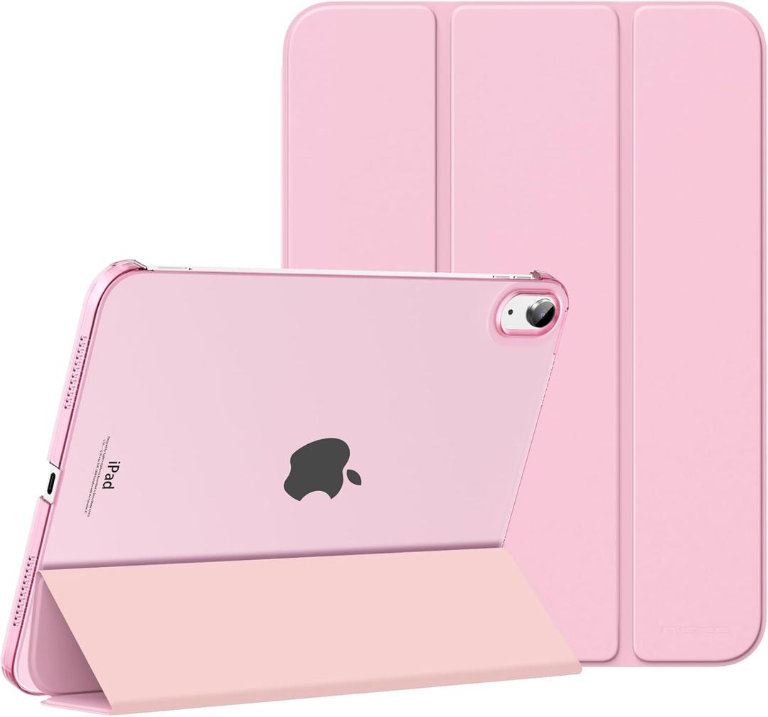 MoKo for iPad (A16) 11th Generation Case 11 Inch 2025, iPad 10th Generation Case 10.9 Inch 2022, Slim Stand Hard PC Translucent Back Shell Smart Cover, Support Touch ID, Auto Wake/Sleep, Flowers Pink