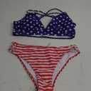 Tainehs Women's Push Up V Neck Bikini Sets, Stars and Stripe, Criss Cross Back Two Piece Bathing Suit XL