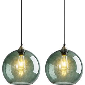Gray Green Glass Pendant Lights Kitchen Island Lighting Globe Pendant Light Fixtures Modern Pendant Lighting for Kitchen Island Bedroom Living Dining Room Light Fixture(9.84in, 2-Pack)