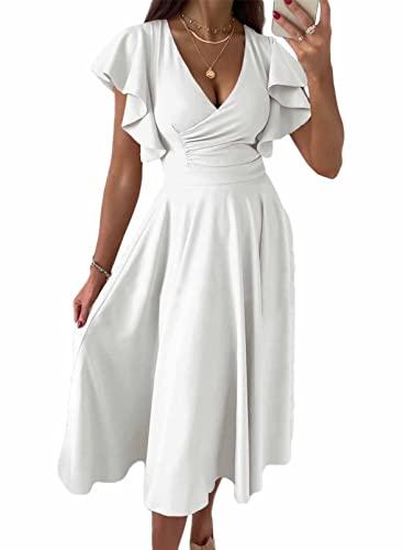 Dokotoo Long Summer Dress Womens Easter Dress Cocktail Dresses Bridal Shower Dress Wedding Guest Midi Dresses Prom Dress White XL