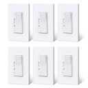 BESTTEN Super Slim Dimmer Light Switch, Quiet Rocker, Single Pole or 3 Way Dimmable Switch, Max 300W LED, CFL, 600W Incandescent, Screwless Wall Plate Included, ETL Listed, 6 Pack, White