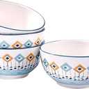 4.5 Inch Ceramic Bowl Set of 4, Geometric Pattern Tableware, Scandinavian Style Tableware, Underglaze, High Temperature Firing (os)