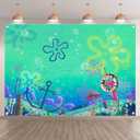 2D Digital Print 7x5ft Fabric Hawaii Under The Sea Cartoon Summer Aloha Seaweed Underwater Hand-Painted Blurred Style Photography Backdrop Kids Birthday Party Photo Props
