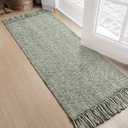 Collive Hallway Runner Rug, 2' x 5' Soft Washable Kitchen Runner Rug, Olive Green/Cream Contemporary Modern Laundry Room Rugs Indoor Hand-Woven Cotton Carpet for Bedroom Entryway Front Door Farmhouse