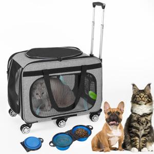 XL Cat & Small Dog Carrier | 25" L x 16" W x 17" H - up to 40 lbs - NOT TSA Compliant - Small Dogs or Large Cat Carrier with Wheels - Extending Handle, 360 Rotation Wheels & Extra Ventilation