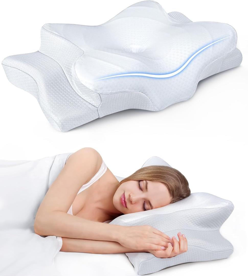 Ultra Pain Relief Cooling Pillow for Neck Support, Adjustable Cervical Pillow Cozy Sleeping, Odorless Ergonomic Contour Memory Foam Pillows, Orthopedic Bed Pillow for Side Back Stomach Sleeper, White