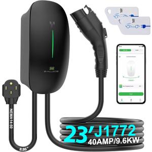 Level 2 EV Charger 40Amp 240V Home EV Wall Charger, NEMA 14-50 Plug, 9.6kW Fast Charging, J1772 Connector 23ft Cable, Smart Electric Vehicle Charging Station, Indoor/Outdoor Use