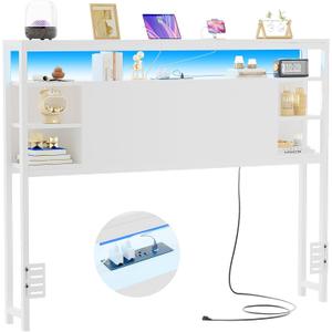 Unikito Full Size Headboard with Storage, Headboards with Outlet and RGB LED Light, Sturdy Head Board for Full Size Bed, Stable Headboard Only for Bedroom, Dorm Room, Guest Room, White
