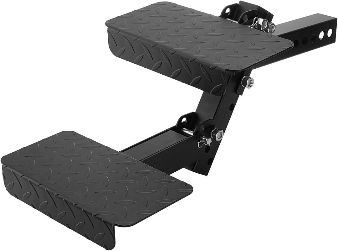Hitch Step with Two Folding Steps for 2" Hitch Receiver, 12" W with 4 Position Adjustable Height Stair for RV Trailer Truck Camper SUV Pickup Van Bumper Protector