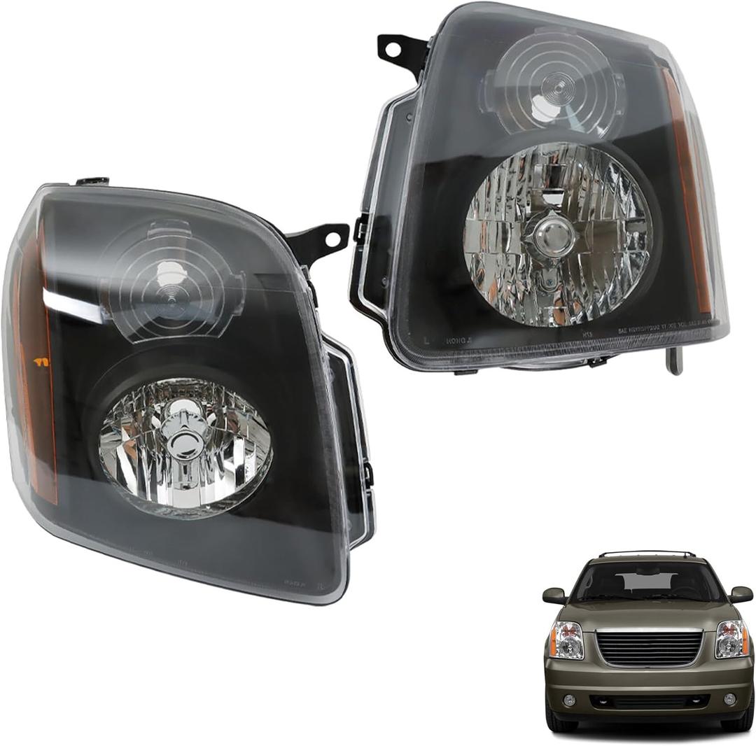 munirater 1 Pair Headlights for 2007-2014 Yukon Denali XL 1500 XL 2500 Headlamp Assembly Black Driver and Passenger Side RH&LH 15861025 | 15861026 |