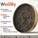 24'' Antique Bronze Industrial Steampunk Wall Clock, 24in