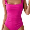 Eomenie Women's One Piece Swimsuit Tummy Control Square Neck Bathing Suit Ruffle Straps Ribbed Swimwear, L