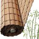95% Blackout Bamboo Roller Blinds for Patio Porch Cordless Sun Shade Privacy Screen Window Blinds W24" (Carbonized)