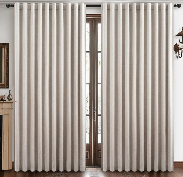Blackout Extra Wide Linen Curtains 102 Inch Long for Bedroom Ceiling Window Black Out Curtain 1 Panel Back Tab Room Darkening Drapes for Sliding Glass Door 60 x 102,Natural