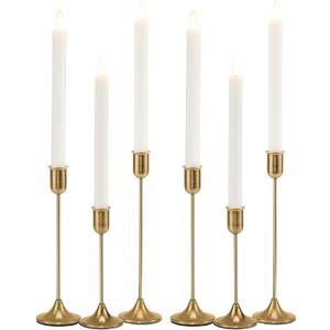 Brass Gold Candlestick Holders, Metal Taper Candle Holders Set of 6, Vintage Modern Candle Sticks Holder Decor for Table Centerpiece, Fireplace Mantel Wedding Housewarming Gift, Candlelit Dinner Dcor