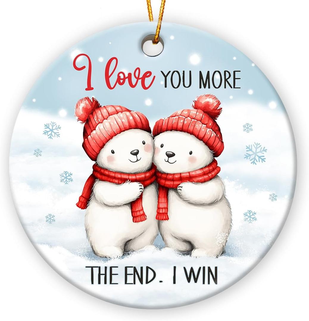 7 x I Love You More The End I Win Ornament - Couples Christmas Ornament 2025, Gift for Him Boyfriend and Love Gifts for Her - Couple Ceramic Ornaments for Christmas Tree