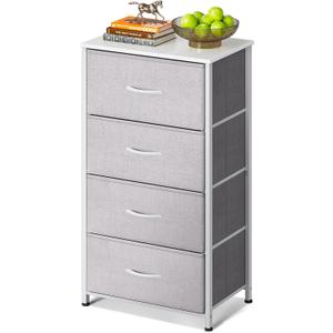 AODK Dresser for Bedroom with 4 Storage Drawers, Small Dressers Chest of Drawers Fabric Dresser with Sturdy Steel Frame, Dressers for Closet with Wood Top, Light Grey