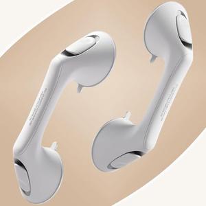 ABLECARE 2 Pack 12 Inch Grab Bars for Bathtubs and Showers for Seniors, Heavy Duty Shower Handle for Elderly, Suction Cup Removable Handrails Handicap Bath Grip Bathroom Safety Grips (Light White)
