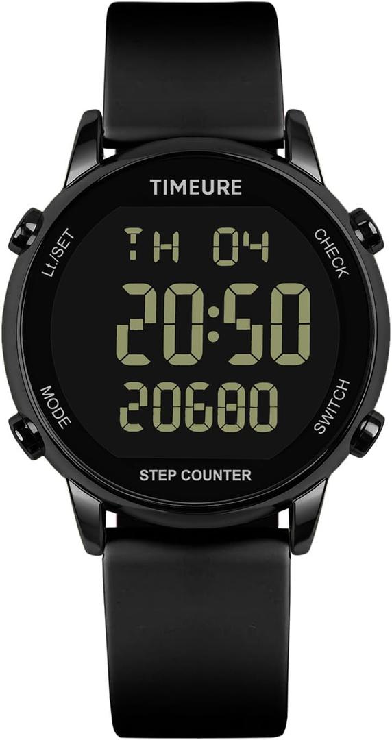 Pedometer Watch for Women, Step Counter for Walking No App/Phone Required Step Counter, Waterproof Fitness Calorie Tracker, Distance Tracking, Alarm, Large Digital Display Watch, TU-2509 (all black)