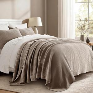 100% Cotton Waffle Coverlet Set, Queen Size, Truffle Taupe Brown | Soft Premium Waffle Weave Cotton Bed Blanket, Lightweight Oversized Bedspread, All Season 3-Piece Bedding Set with 2 Shams