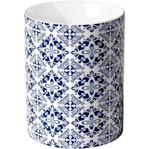Ceramic Kitchen Utensil Holder for Countertop, Embossed Pattern Crock with Kiln-Fired Finish, Counter Organizer for Cooking Tools ,Blue