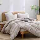 BESTOUCH Duvet Cover Set 100% Washed Cotton Linen Feel Super Soft Comfortable Chic Lightweight 3 PCs Home Bedding Set Solid Linen Grey Queen