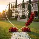6.6ft White Metal Heart Arch Stand with Will You Marry Me LED Neon Sign