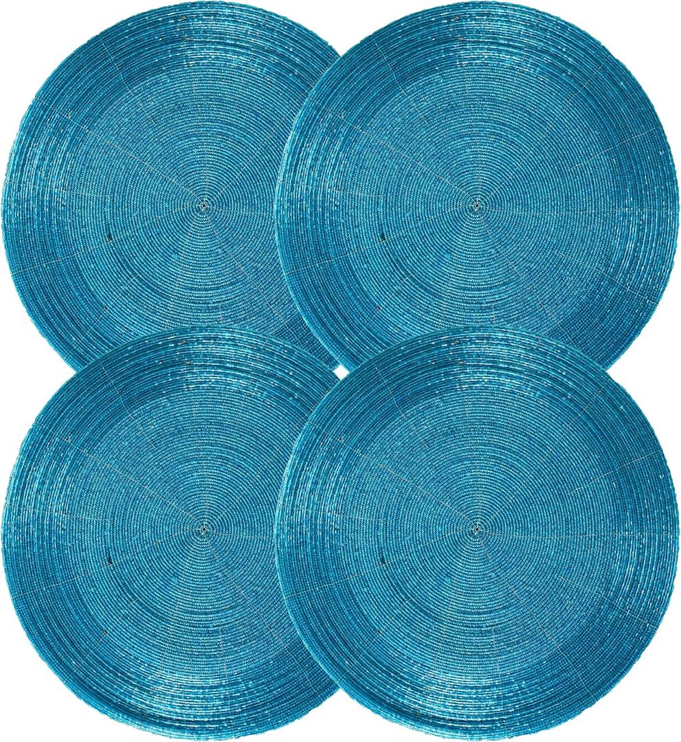 13 Inch Beaded Placematss Round Table Mats for Dining - Decorative Glass Beads with Cotton Backing  Elegant Woven Charger for Wedding, Dinner, Party, Holiday Table Dcor (Aqua) - ALPHA Living HOME