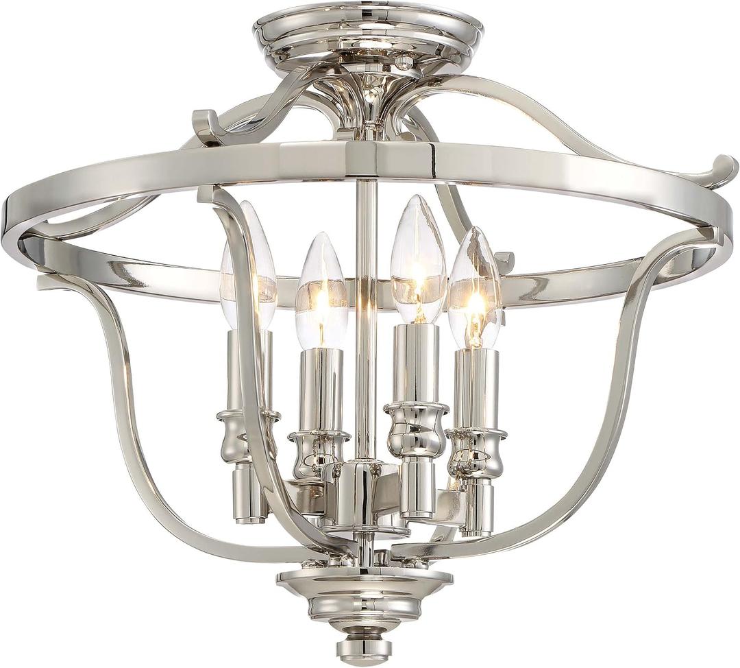 Minka Lavery Semi Flush Mount Ceiling Light 3296-613 Audrey's Point Lighting Fixture, 4-Light 240 Watts, Polished Nickel, 14.25x17.25x17.25