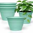 RooTrimmer 5 Pack 10 Inch Plant Pots for Indoor Outdoor, Plastic Floor Planters with Drainage Holes, Lightweight Flower Pots for Home, Patio & Garden (Blue)
