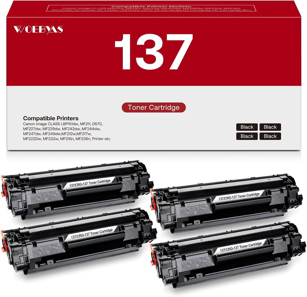 137 Compatible Toner Cartridge Replacement for Canon 137 Black Toner Cartridge, Work with Canon ImageClass D570, MF236n, MF216N, MF227dw, MF242dw, MF240, MF230, MF216n, MF236n, MF227dw (Black, 4-Pack)
