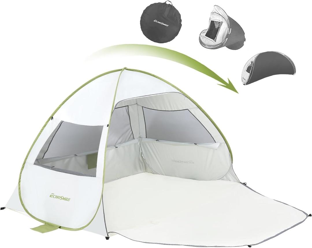 EchoSmile Pop Up Tent for 4 Person Family, Beach Tent Sun Shelter with UPF 50+ UV Protection & Waterproof, Lightweight & Easy Automatic Setup Portable Cabana for Outdoor Travel (Green)