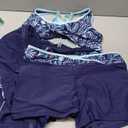 Daci Women 3 Piece Rash Guard - Long Sleeve Zip Up Swim Shirt with Sports Bra and Shorts UPF 50+ Modest Swimuits 2026 (Large, Blue Floral)