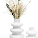 Zavothy Flower Vase Set for Modern Home Decor, Minimalism Style Off White Vase for Modern Table Shelf, Vases for Flowers for Decor Living Room Centerpieces Office Desk(not Include Flower)