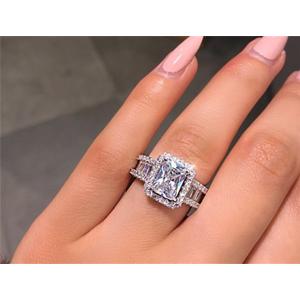925 Sterling Silver Shiny Full Diamond Ring Square Cut 3Ct Cubic Zirconia Cocktail Rings CZ Multi Row Diamond Ring Eternity Engagement Wedding Band Ring for Women Z.47 (US Code 6)